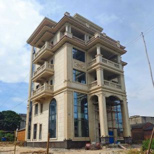 白山 黄金麻花岗岩石材别墅外墙干挂搭配（雕花栏杆花瓶柱门楼罗马柱）