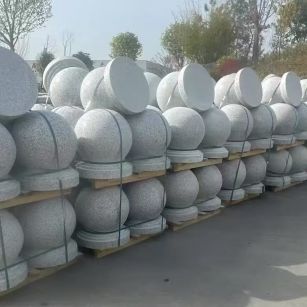 白山 白麻花岗岩石材圆球，石球，挡车球，隔离球，景观石球，风水球等