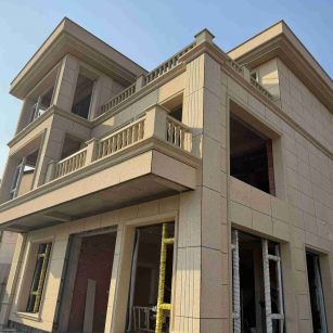 白山 黄金麻花岗岩石材荔枝面外墙干挂效果展示