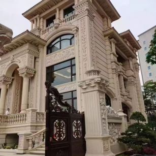 白山 黄金麻花岗岩别墅外墙干挂效果展示