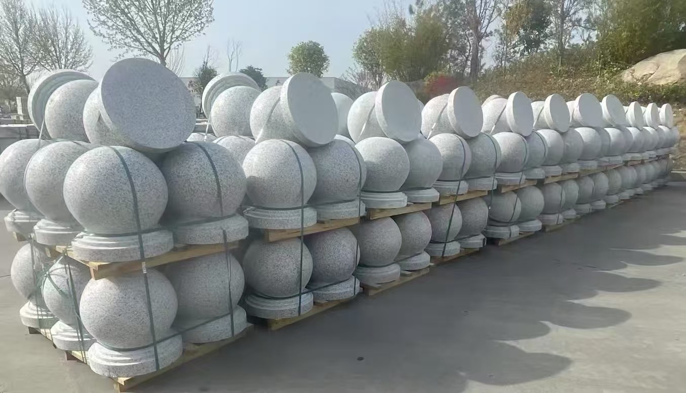 白山 白麻花岗岩石材圆球，石球，挡车球，隔离球，景观石球，风水球等