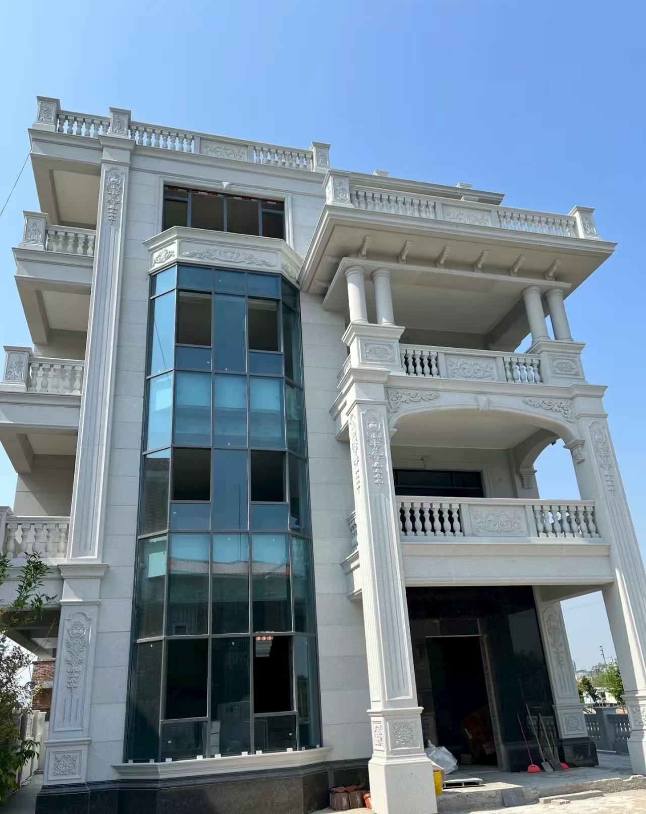 白山 白麻花岗岩别墅外墙干挂效果展示