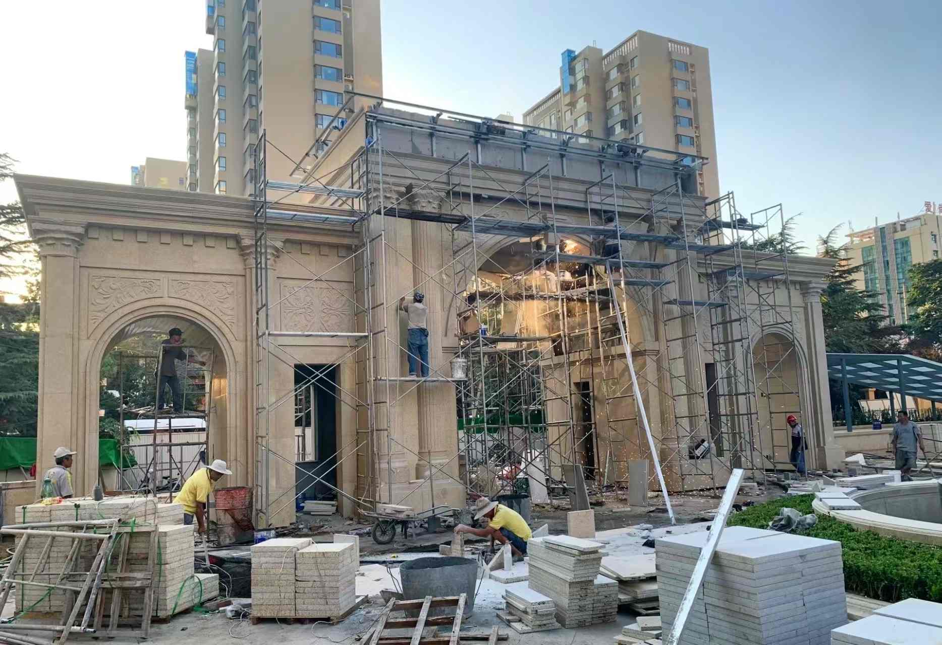 白山 黄金麻荔枝面花岗岩小区门楼外墙干挂