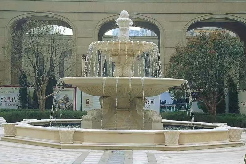 白山 黄金麻花岗岩异型加工——户外庭院石雕流水喷泉