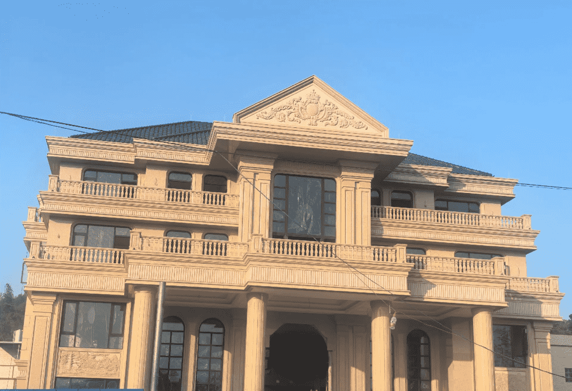 白山黄金麻别墅外墙干挂石材效果示例